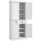 HOMCOM 72.5" Kitchen Pantry Cabinet, Traditional Freestanding Storage Cabinet with 4 Doors, Drawer and 3 Adjustable Shelves for Dining Room, White Wood Grain