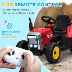 Aosom 12V Ride on Tractor with Trailer, 25W Dual Motors, Battery Powered Electric Tractor with Remote Control, Music Startup Sound and Horn, LED Lights, Red