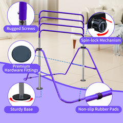 Expandable Gymnastics Bar for Kids - Height Adjustable Junior Training Bar for Home, Folding Gymnastic Horizontal Bars Equipment Purple