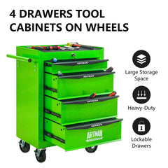 Rolling Metal Tool Chest with 4 Drawers, 20" 4-Drawer Tool Chest Cabinet with Ball Bearing Drawer Slides, Steel Tool Storage Box Organizer -GREEN