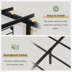 Queen Size Bed Frames with 4 Storage Drawers & 2-Tier Storage Headboards & Built-in USB Ports & Power Outlets, Metal Bed Frames Nox Box Spring Needed, Oak