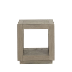 1pc Square End Table Plinth Base Open Bottom shelf Natural Finish Primary Living Room