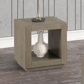 1pc Square End Table Plinth Base Open Bottom shelf Natural Finish Primary Living Room