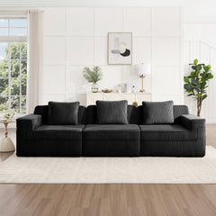 Modular 3 Seat Boneless Sofa, Cloud Sectional Couch with Deep Seat, Modern Modular 3-Seat Sofa Couch with Throw Pillows Corduroy Fabric Black