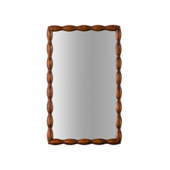 36.02" Mid-Century Modern Swirl Wood Frame Mirror - Solid Wood & MDF Wall-Mounted Full-Length Mirror, Brown Decorative Mirror for Bedroom/Living Room