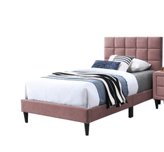 Pink Finish Luxurious Twin Size Bed 1pc Biscuit Tufted Adjustable Headboard Middle Legs Support Bedroom Furniture