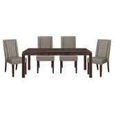 Contemporary Dark Brown 5pc Dining set Table with Extension Leaf and 4x Upholstered Side Chairs Modern Dining Room Furniture