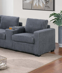 Modern Style L-Shape 4pc Sectional Set Dark Gray Finish Reversible Loveseat USB Ports Cup Holder Armless Chair Plastic Legs Corduroy Upholstered Primary Living Room