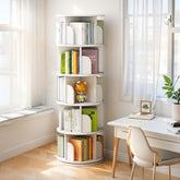 5 Tier Rotating Bookshelf, 360° Display Round Spinning Bookshelf, Space-Saving, Small Space Rotating Bookshelf Tower for Bedroom, Living Room, Home, Office, Warm White