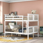 Full over Full Bunk Bed with Ladder for Bedroom, Guest Room Furniture-White