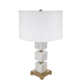 D16x26.5" White Marble Cube Table Lamp with Gold Base and Body (Lamp Shade Assembly Required)