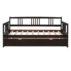 Twin Size Daybed Wood Bed with Twin Size Trundle,Espresso