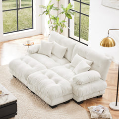 Cloud Couch Sleeper Sofa for Living Room, Chenille 2 Seater sofa with 2 Lumbar pillows and 2 throw pillows , Upholstered Wide Arm Sofa with 2 Ottomans,Chenille White