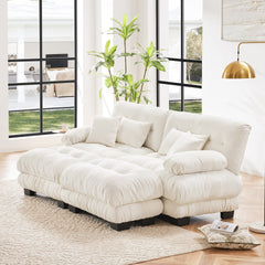 Cloud Couch Sleeper Sofa for Living Room, Chenille 2 Seater sofa with 2 Lumbar pillows and 2 throw pillows , Upholstered Wide Arm Sofa with 2 Ottomans,Chenille White
