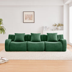 Boneless Sofa,3 Seat High-Quality Teddy Fabric,Anti-Slip Design,No Assembly Curved Armrests Streamlined,32D High Density Sponge For Living Rooms Bedrooms Reading Nook,Green