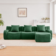 Boneless Sofa,3 Seat High-Quality Teddy Fabric,Anti-Slip Design,No Assembly Curved Armrests Streamlined Design,Assembly Chaise 32D High Density Sponge For Living Rooms Bedrooms,Green