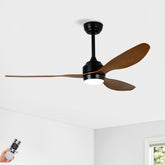 52" Ceiling Fan with Lights Quiet DC Motor 3 ABS Blade Ceiling Fans 6 Speed Levels,Reversible Ceiling Fan, for Patio Living Room, Bedroom, Office,Indoor. Matte Black + Walnut