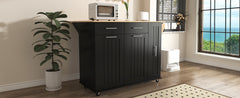 K&K Kitchen Island with Drop Leaf, Kitchen Storage Cart with 3 Tier Pull Out Cabinet Organizer, Internal Storage Rack, Rolling Kitchen Cart on Wheels with Towel Rack, 2 Drawers, for Kitchen, Black