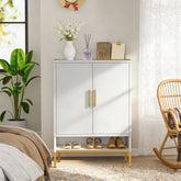40'' Tall 2-Doors Shoes Cabinet, Metal 7-Tier Hidden Shoe Organizer,Modern Narrow Shoe Storage Cabinet with Adjustable Shelves for Entryway, Hallway, Closet, Bedroom, Living Room,Laundry Room(White)
