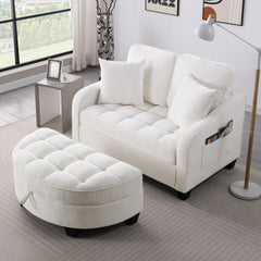 Two-seater sofa, double sofa chaise longue, with irregular armrests and backrests, footrest with storage space, comes with two small throw pillows, suitable for living room and bedroom - Beige
