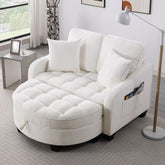 Two-seater sofa, double sofa chaise longue, with irregular armrests and backrests, footrest with storage space, comes with two small throw pillows, suitable for living room and bedroom - Beige