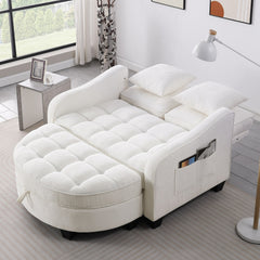 Two-seater sofa, double sofa chaise longue, with irregular armrests and backrests, footrest with storage space, comes with two small throw pillows, suitable for living room and bedroom - Beige