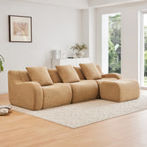 Boneless Sofa,3 Seat High-Quality Teddy Fabric,Anti-Slip Design,No Assembly Curved Armrests Streamlined Design,Assembly Chaise 32D High Density Sponge For Living Rooms Bedrooms,Camel