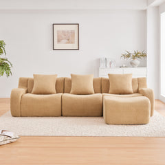 Boneless Sofa,3 Seat High-Quality Teddy Fabric,Anti-Slip Design,No Assembly Curved Armrests Streamlined Design,Assembly Chaise 32D High Density Sponge For Living Rooms Bedrooms,Camel