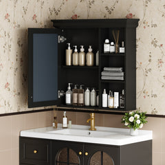 30'' x 28'' Bathroom Medicine Cabinet with Mirror, Wall Mounted Mirror Cabinet with Storage Organizer, Over the Toilet Storage Black Storage Cabinet for Bathroom