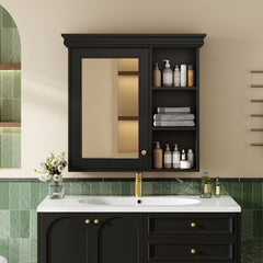 30'' x 28'' Bathroom Medicine Cabinet with Mirror, Wall Mounted Mirror Cabinet with Storage Organizer, Over the Toilet Storage Black Storage Cabinet for Bathroom