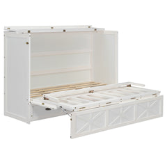 Queen Size Murphy Bed with Large Drawers and USB,Brushed White