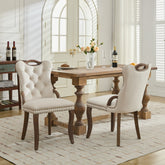 Velvet Dining Chair with Handmade Tufted Trim, Solid Wood Handles on Top and Sides, Vintage Copper Nail Decoration, Curved Solid Wood Legs, Elegant Overall Shape,Set of 2,Beige
