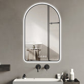 28"x48"Arched LED Mirror for Bathroom,Time and temperature display, Backlight, Anti-Fog, Dimmable, with Three Color Temperatures- Modern Vanity Light Mirror, Perfect for over Sink,Black Frame