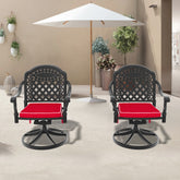Cast Aluminum Patio Swivel Chair 2PCS With Black Frame and Red Cushions
