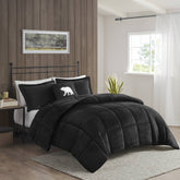 4-Piece Full/Queen Plush to Sherpa Down Alternative Comforter Set,Black/Black