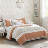 6 Piece Cotton Percale Quilt Set with Throw Pillows Coral Full/Queen
