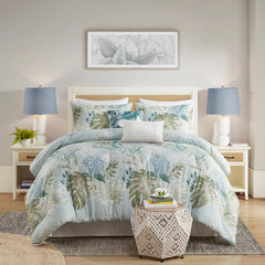 6 Piece Oversized Cotton Comforter Set with Throw Pillow Blue Cal King