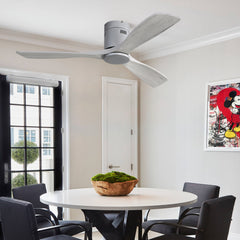 52 Inch Flush Mount Ceiling Fan DC 3 Carved Wood Fan Blade Noiseless Reversible Motor Remote Control Without Light