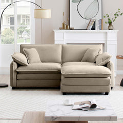 Two-Seater Sofa with One Footrest, L-Shaped 2-Seater Sofa with Ottoman for Small Living Spaces,Tan Corduroy