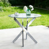 Dining Table with cross metal leg and tempered glass,Modern Space Saving Kitchen Table for Living Room,chrome legs