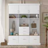 U-Can 75'' H Entryway Hall Tree with Bench and Storage, 5-in-1 Modern Hall Tree with Coat Rack, 6 Drawers, 3 Cabinets and 3-Tier Top Storage for Hallway, Entryway, Living Room, Mudroom