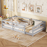 Twin Size Floor Bed, Montessori Floor Bed with Fence, Kids Montessori Bed Twin Size, Wood Montessori Floor Bed for Kids, Girls, Boys ,GRAY.