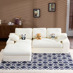 White corduroy compressed sofa. It has a soft and skin-friendly sitting feel, adding a healing atmosphere to the warm living room. It comes with 3 back cushions and 2 throw pillows.