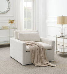 Naveen Ivory Fabric Swivel Chair with 1 Toss Pillow