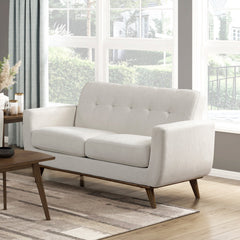 Contemporary Beige Love Seat Tufted Back Upholstered Cushion Seat Comfortable Solid Wood Legs Living Room Furniture 1pc