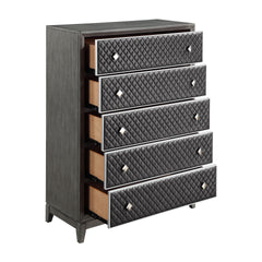 Modern Styling Bedroom 1pc Chest of 5 Drawers Faux Leather Upholstered Gray Classic Design Wooden Furniture