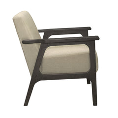 Light Brown Fabric Upholstered Accent Chair 1pc Solid Rubberwood Antique Gray Finish Living Room Furniture