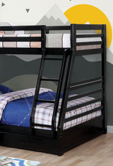 Twin Over Full Transitional Bunk Bed With Two Large Drawers Attached Ladder Made Of Solid Wood Black