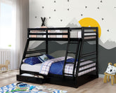 Twin Over Full Transitional Bunk Bed With Two Large Drawers Attached Ladder Made Of Solid Wood Black