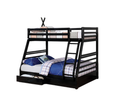 Twin Over Full Transitional Bunk Bed With Two Large Drawers Attached Ladder Made Of Solid Wood Black